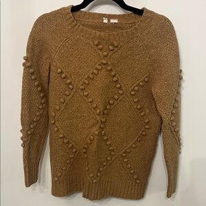 Anthropologie Moth Wool Crew Neck Sweater with Pom Pom Design